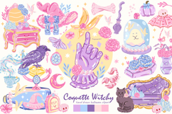 Pink Halloween Clipart Cute Gothic Hand drawn Witchy PNG SVG Product Image 1