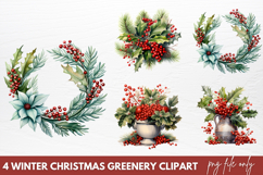 Winter Christmas Greenery Clipart PNG Product Image 1