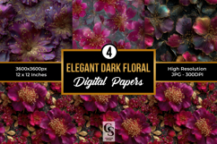 Elegant Dark Floral Pattern Digital Paper Product Image 1