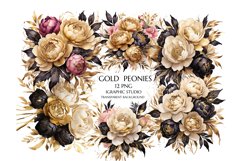 Gold Peony Watercolor Clipart Product Image 1