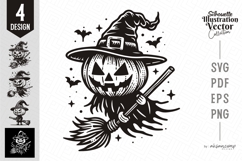 Halloween Pumpkin Witch Silhouette Illustration Product Image 1