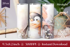 Watercolor Christmas Tumbler Wrap, Winter Penguin Tumbler Product Image 1