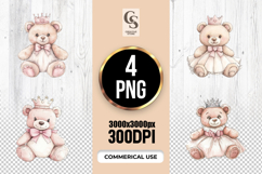 Princess Teddy Bear Watercolor Clipart Sublimation PNG Product Image 1