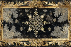 "Antique Gold Frame Snowflake Black Christmas Background JPG Product Image 1