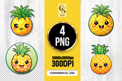 Cute Pineapple Fruit Characters Clipart Sublimation PNG Product Image 1