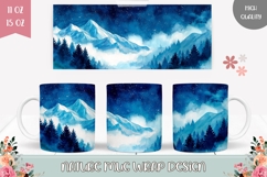 Watercolor Night Sky Mug Sublimation, Forest Mug Wrap Design Product Image 1