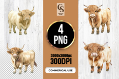 Cute Highland Cow Watercolor Farm Animal Clipart PNG Product Image 1