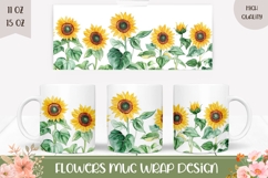 Sunflower Mug Wrap Design, Watercolor Sunflowers PNG Product Image 1