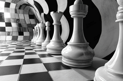 Surreal 3D Chess Pieces on Abstract Tunnel Pattern Product Image 1