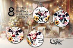 Cow &amp; flowers | 8 Round earring Sublimation designs Product Image 1