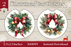 Watercolor Christmas Car Coaster, Christmas Wreath Coaster Product Image 1