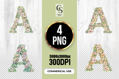 Floral Letter A Watercolor Clipart Sublimation PNG Product Image 1
