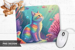 Underwater Rainbow Cat Mouse Pad PNG Design Product Image 1