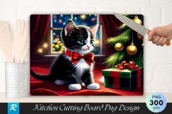 Christmas Joy Tuxedo Kitten and Bells Cutting Board PNG Product Image 1