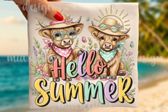 Hello Summer PNG Highland Cow Clipart Cute Calf Sublimation Product Image 1