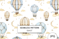 Watercolor Air Balloons Seamless Pattern Product Image 1