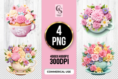Teacup Floral Clipart Sublimation PNG Product Image 1