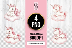 Pink Unicorn on Cloud Clipart Sublimation PNG Product Image 1