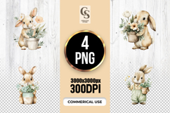 Cute Watercolor Bunny With Flowers Clipart Sublimation PNG Product Image 1