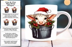 Watercolor Christmas Charm: Cute Cow Animal in Bucket Mug Product Image 1