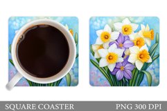 Daffodils Coaster Sublimation. Flowers Coaster Design Product Image 1