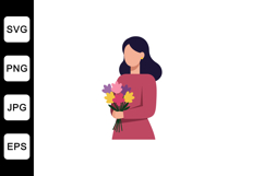 Woman holding a bouquet of colorful flowers in minimal vecto Product Image 1