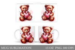Valentines Bear Mug Sublimation. Valentine Mug Wrap Design Product Image 1