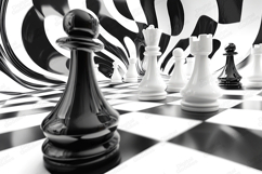 Chess Pieces Black and White Game Board Op Art Background Product Image 1
