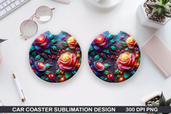 Roses Car Coaster Sublimation| Christmas Coaster PNG Design Product Image 1