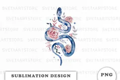 Watercolor Snake with Flowers png Product Image 1