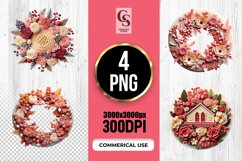 Paper Flower Wreath Clipart Sublimation PNG Product Image 1