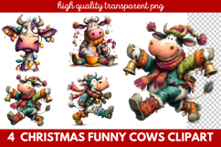 Funny Christmas Cows Clipart | Cute Holiday Farm Animal Product Image 1