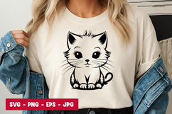 Cute Kitten Line Art T-Shirt Design Product Image 1