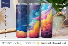 Moon Tumbler Wrap Design, Night Sky Tumbler Template Product Image 1