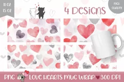 Cartoon Hearts Mug Designs, Watercolor Hearts Mug PNG Product Image 1