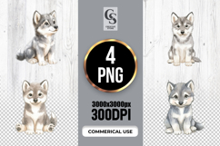Cute Wolf Puppy Watercolor Forest Clipart Sublimation PNG Product Image 1
