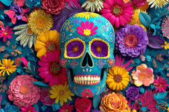 Day of the Dead Sugar Skull Colorful Flowers Background Product Image 1