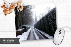 Snowy Cottage with Frosty Trees Mouse Pad PNG Product Image 1