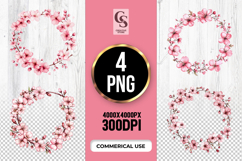 Pink Cherry Blossom Wreath Clipart Sublimation PNG Product Image 1