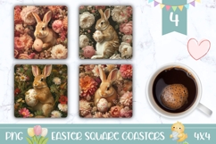 Floral Easter Square Coaster Designs, Floral Coasters Product Image 1
