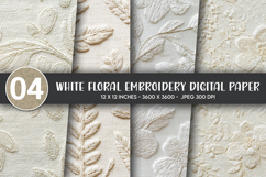 White Floral Embroidery Digital Paper Product Image 1