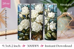 White Roses Tumbler Wrap, Stained Glass Flowers Tumbler Product Image 1