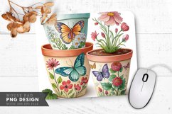 Butterfly and Floral Hand Painted Plant Pots Mouse Pad PNG Product Image 1