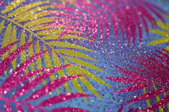 Glittery palm leaves on a blue background Product Image 1