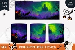 Spooky Halloween Mug Wrap, Neon Halloween Castle Mug Product Image 1