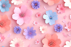 Pastel Spring Flowers 3D Seamless Background Paper Petals Product Image 1