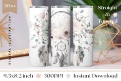 Watercolor Flowers Tumbler Design, Boho Tumbler Template Product Image 1