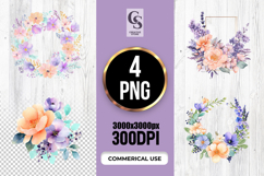 Watercolor Floral Wreath Clipart Sublimation PNG Product Image 1