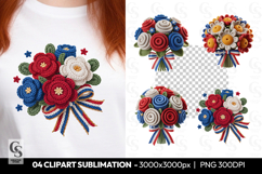 Patriotic Crochet Flower Bouquet Clipart Sublimation PNG Product Image 1