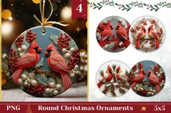 Christmas Round Sign, Red Cardinals Ornament Sublimation Product Image 1